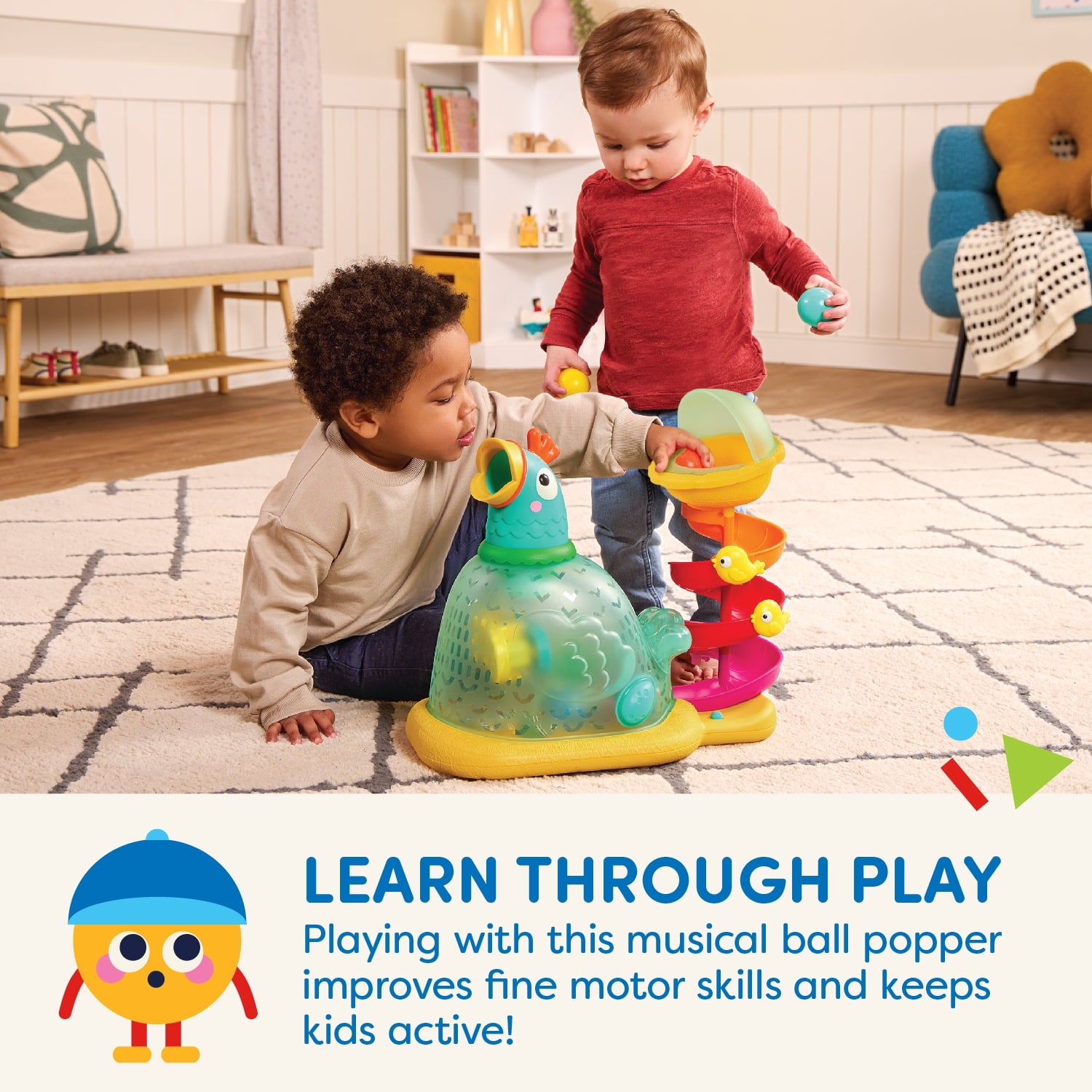 Battat Pop-a-Doodle-Doo Chicken Ball Popper with Music Lights, Learning Toy for Baby and Toddler