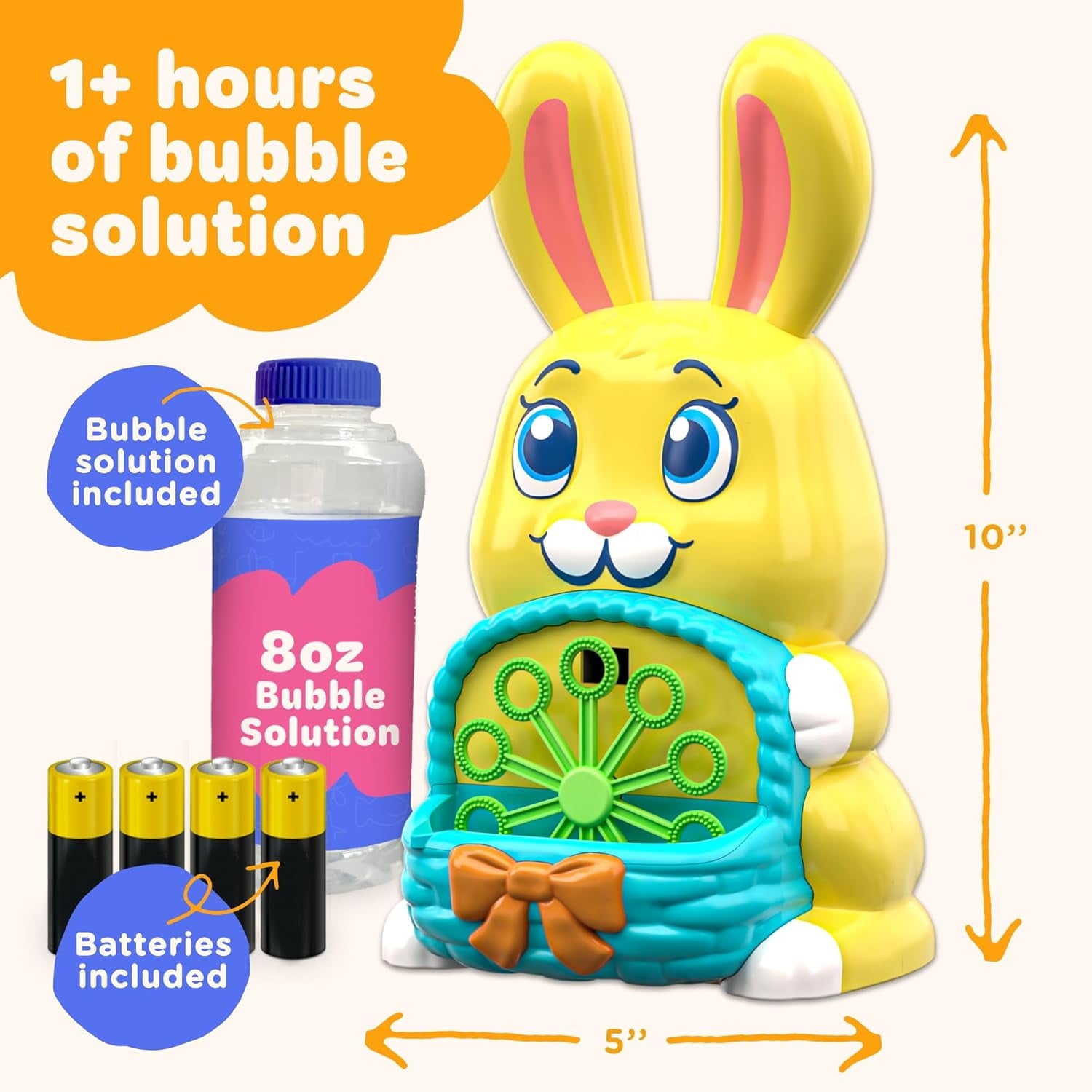Move2Play, Bunny Bubble Blower | Easter Toy & Gift for Toddlers & Kids | Bubble Machine Toy for Girls & Boys Ages 1-4+ | Indoor/Outdoor Fun | Birthday & Easter Basket Stuffer