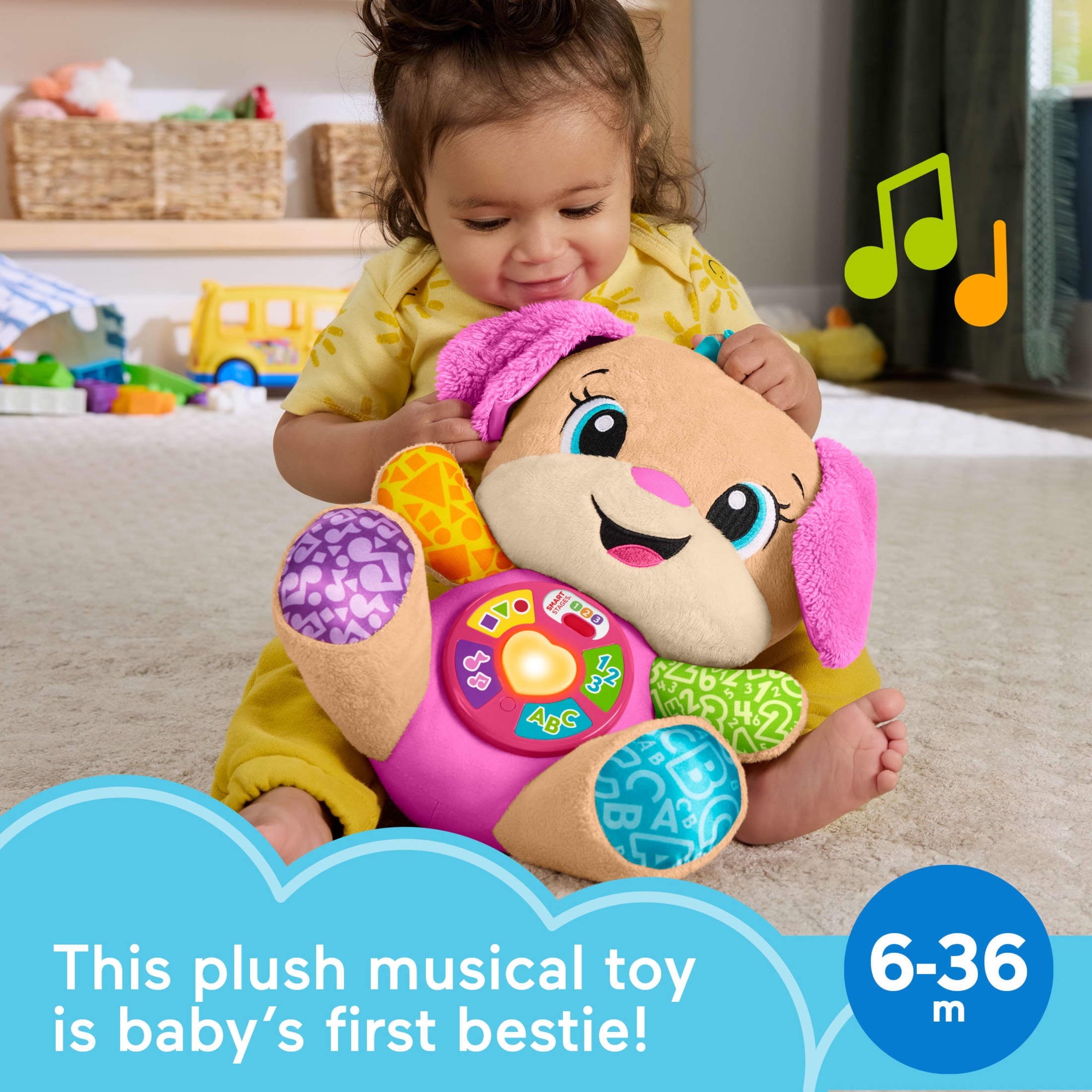 Fisher-Price Laugh & Learn Smart Stages Sis Pink Plush Musical Learning Toy for Baby & Toddler
