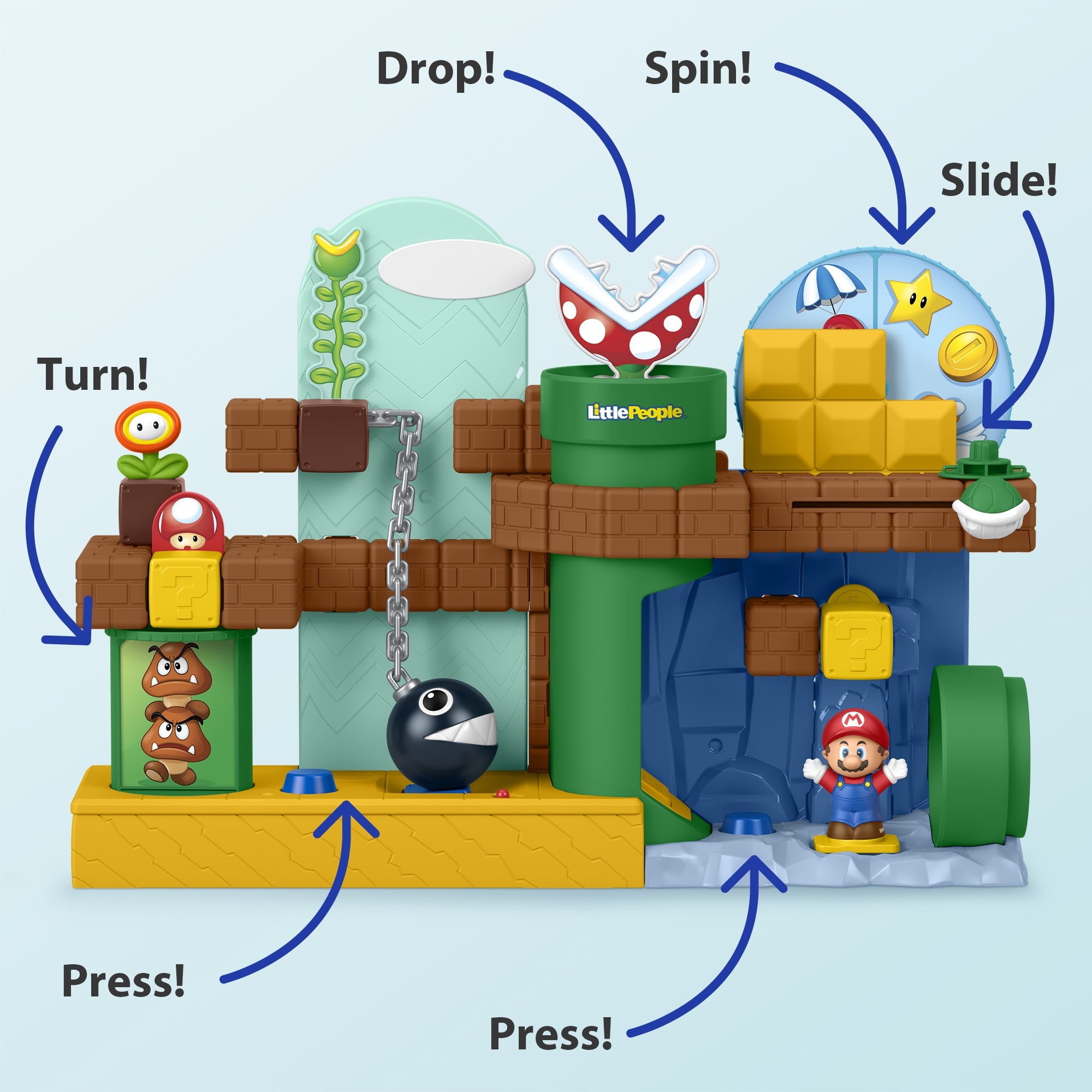 Fisher-Price Little People My Mario Adventure Playset, Musical Toddler Toy with 2 Figures