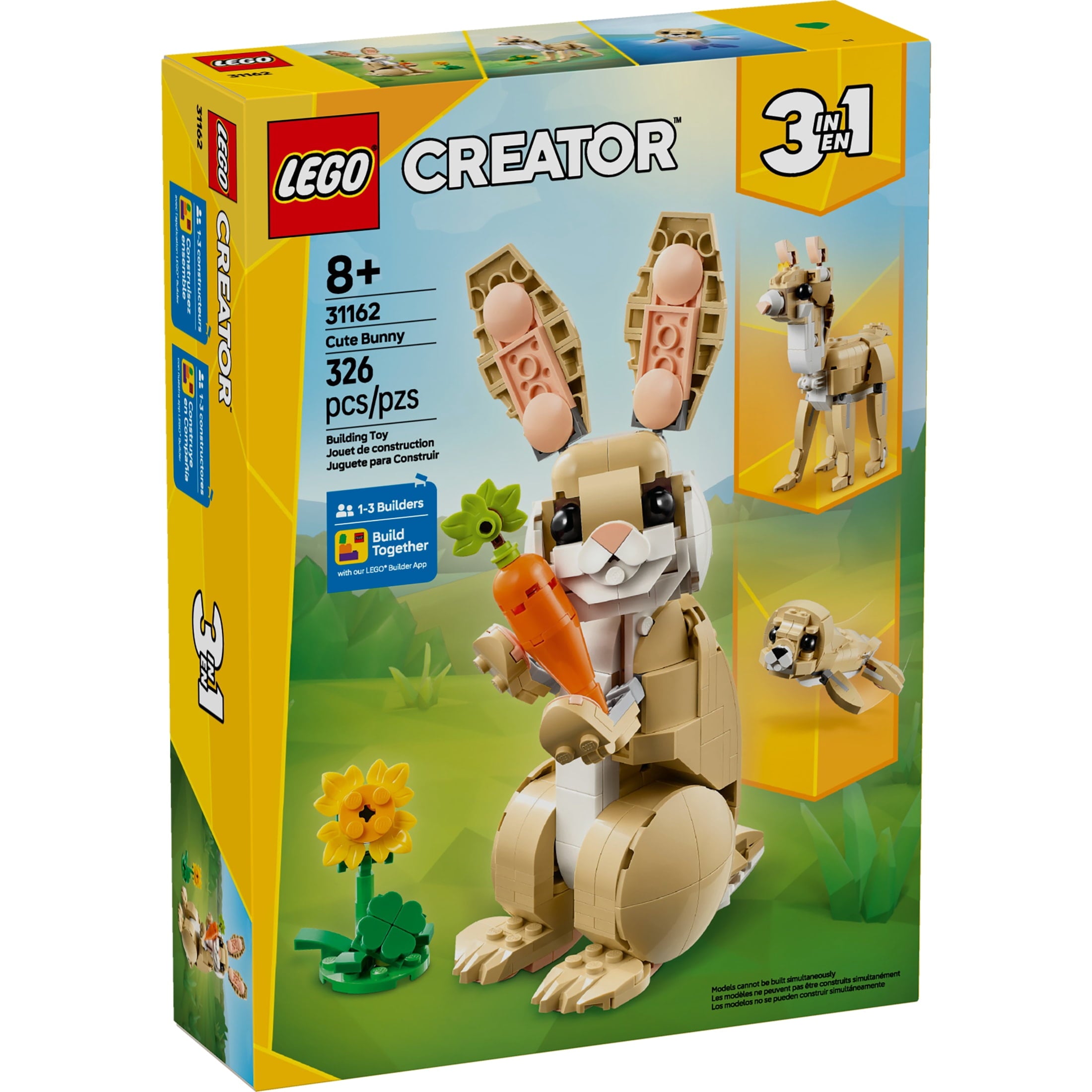 LEGO Creator 3in1 Cute Bunny Toy - Building Toys Set W/ 3 Build Options, Bunny, Seal, or Llama - Animal Figures for Kids, Girls & Boys, Ages 8+ - Gift Ideas for Birthdays - 31162