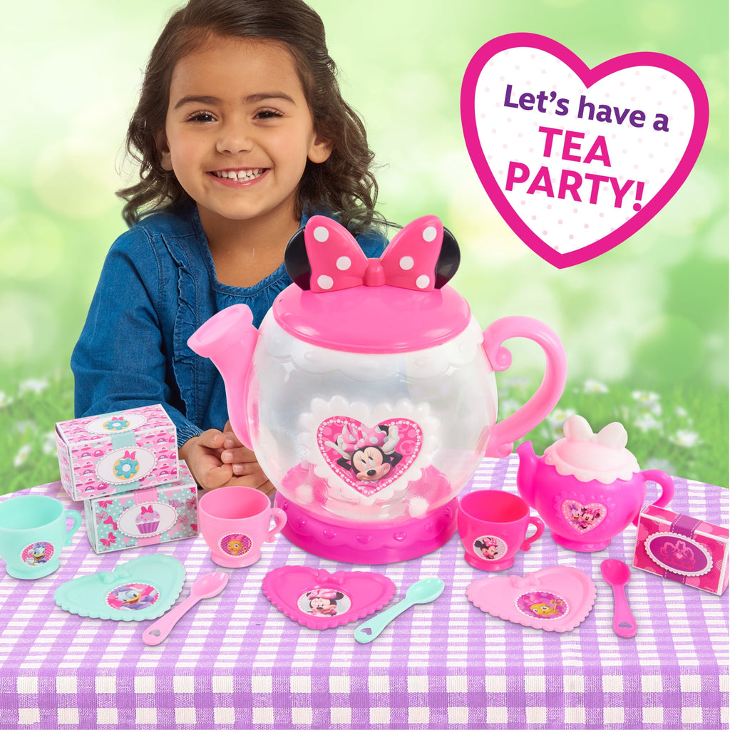 Disney Junior Minnie Mouse Terrific Teapot, Preschool Play Tea Set, 14 Pieces, Toddler Toys