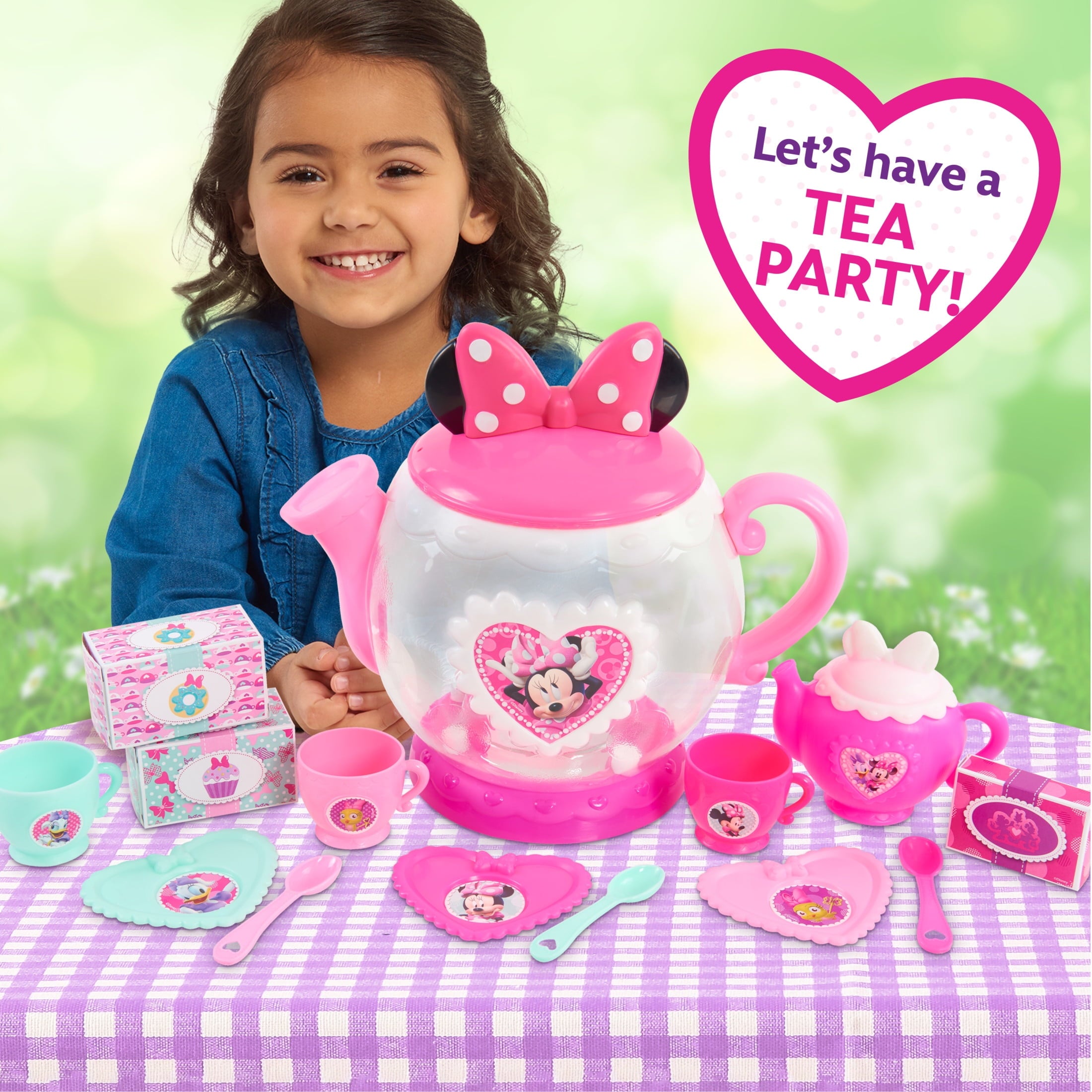 Disney Junior Minnie Mouse Terrific Teapot, Preschool Play Tea Set, 14 Pieces, Toddler Toys