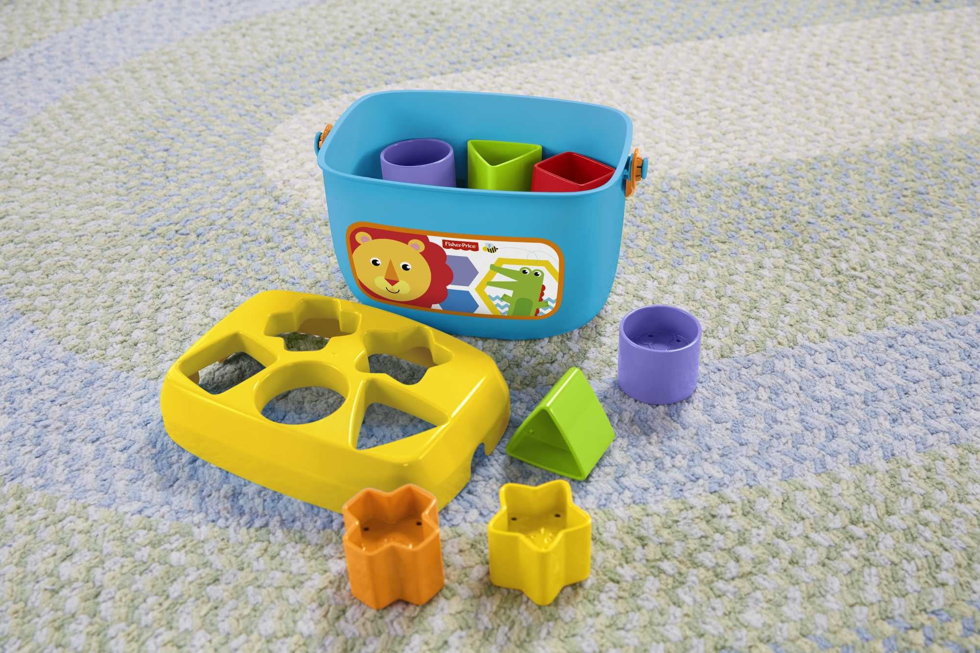 Fisher-Price Baby’s First Blocks Shape Sorting Toy with Storage Bucket, 12 Pieces For Baby & Toddler