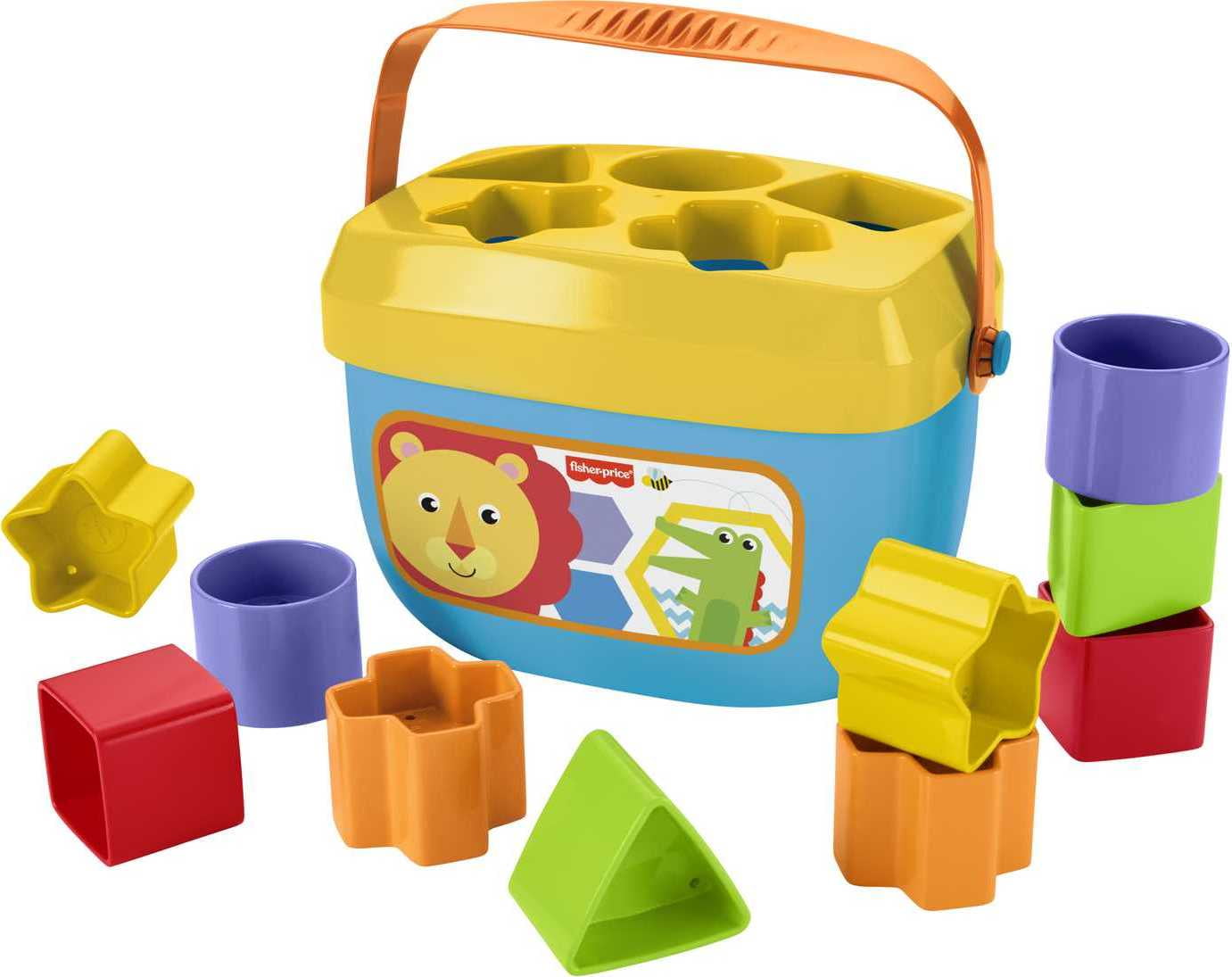 Fisher-Price Baby’s First Blocks Shape Sorting Toy with Storage Bucket, 12 Pieces For Baby & Toddler