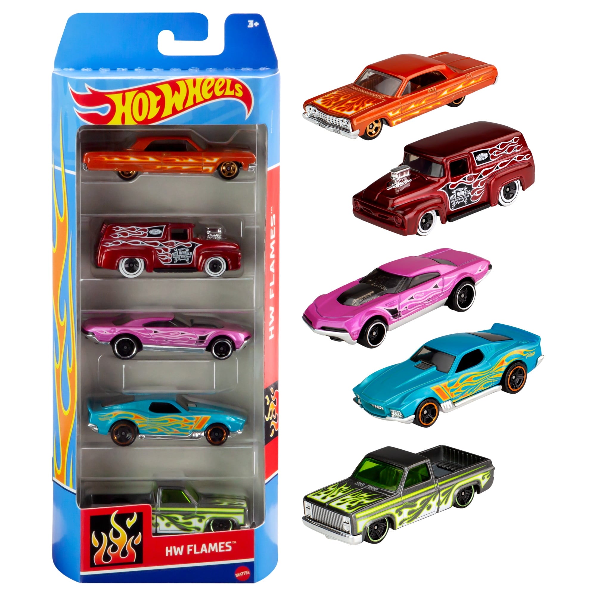 Hot Wheels Cars, 5-Pack of Die-Cast Toy Cars or Trucks in 1:64 Scale (Styles & Colors May Vary, Items May Not Be Pictured)