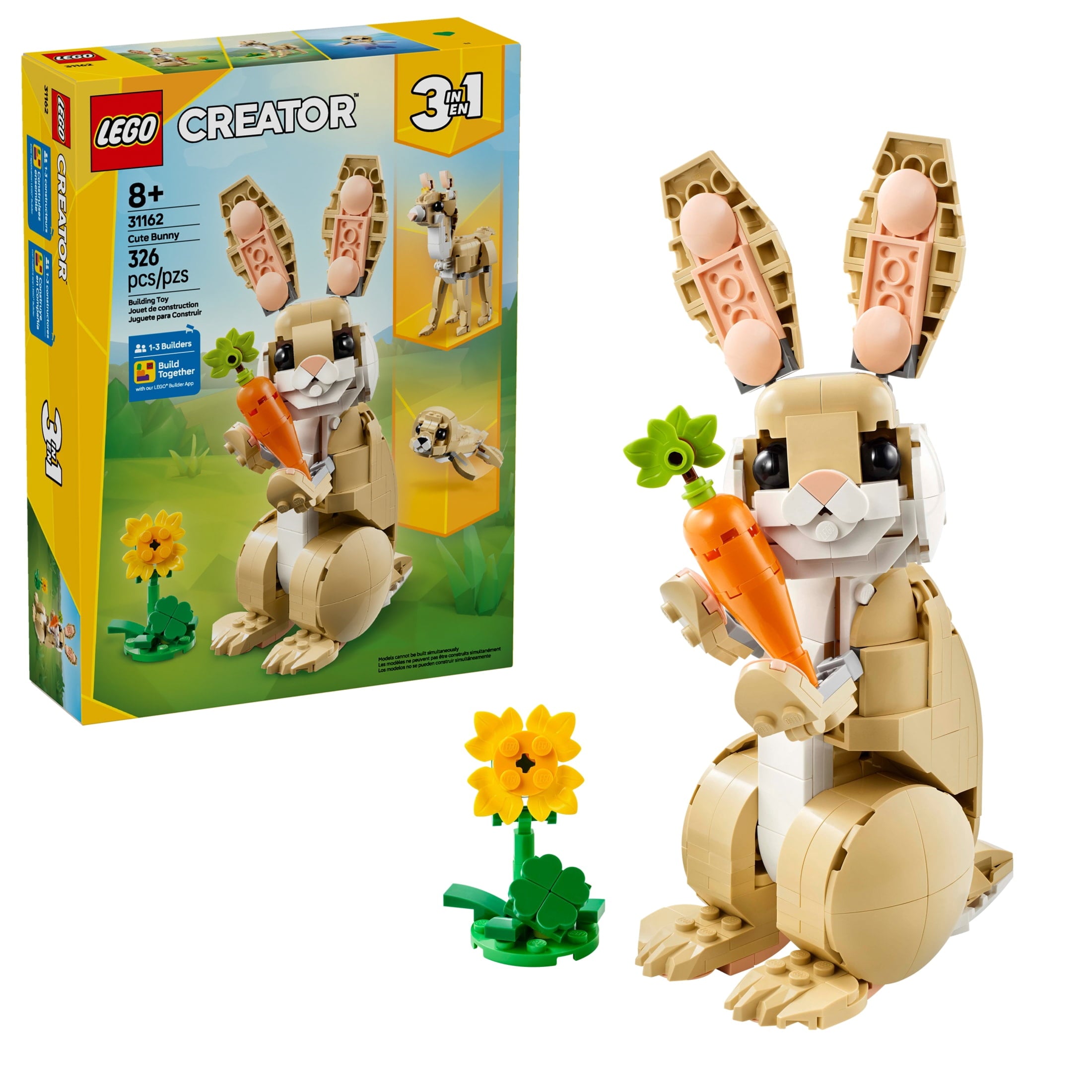 LEGO Creator 3in1 Cute Bunny Toy - Building Toys Set W/ 3 Build Options, Bunny, Seal, or Llama - Animal Figures for Kids, Girls & Boys, Ages 8+ - Gift Ideas for Birthdays - 31162