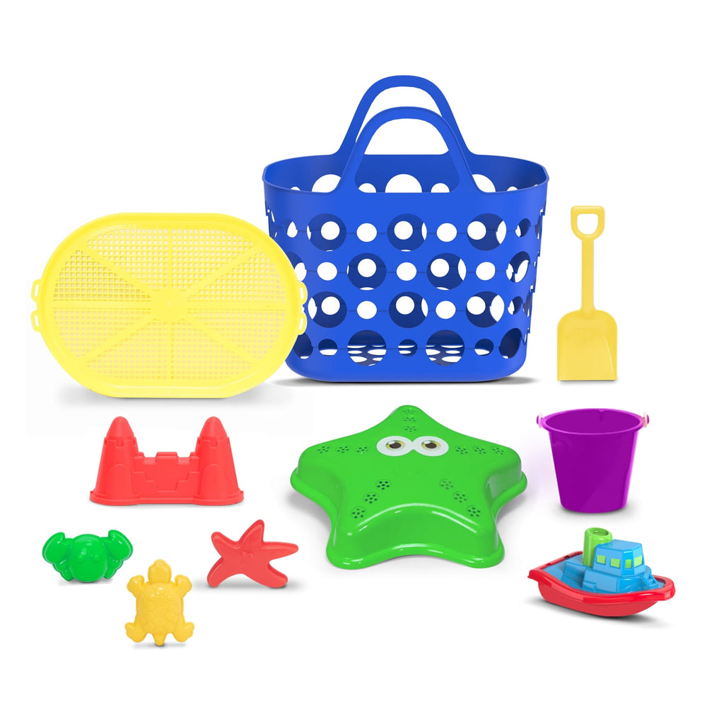 Play Day Beach Basket Set, 10 Piece Sand Toy Set