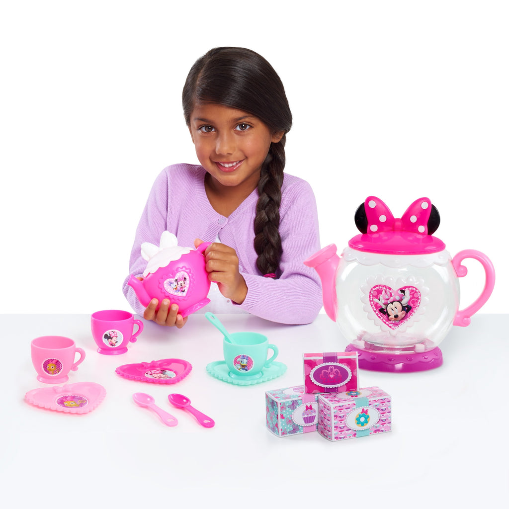 Disney Junior Minnie Mouse Terrific Teapot, Preschool Play Tea Set, 14 Pieces, Toddler Toys