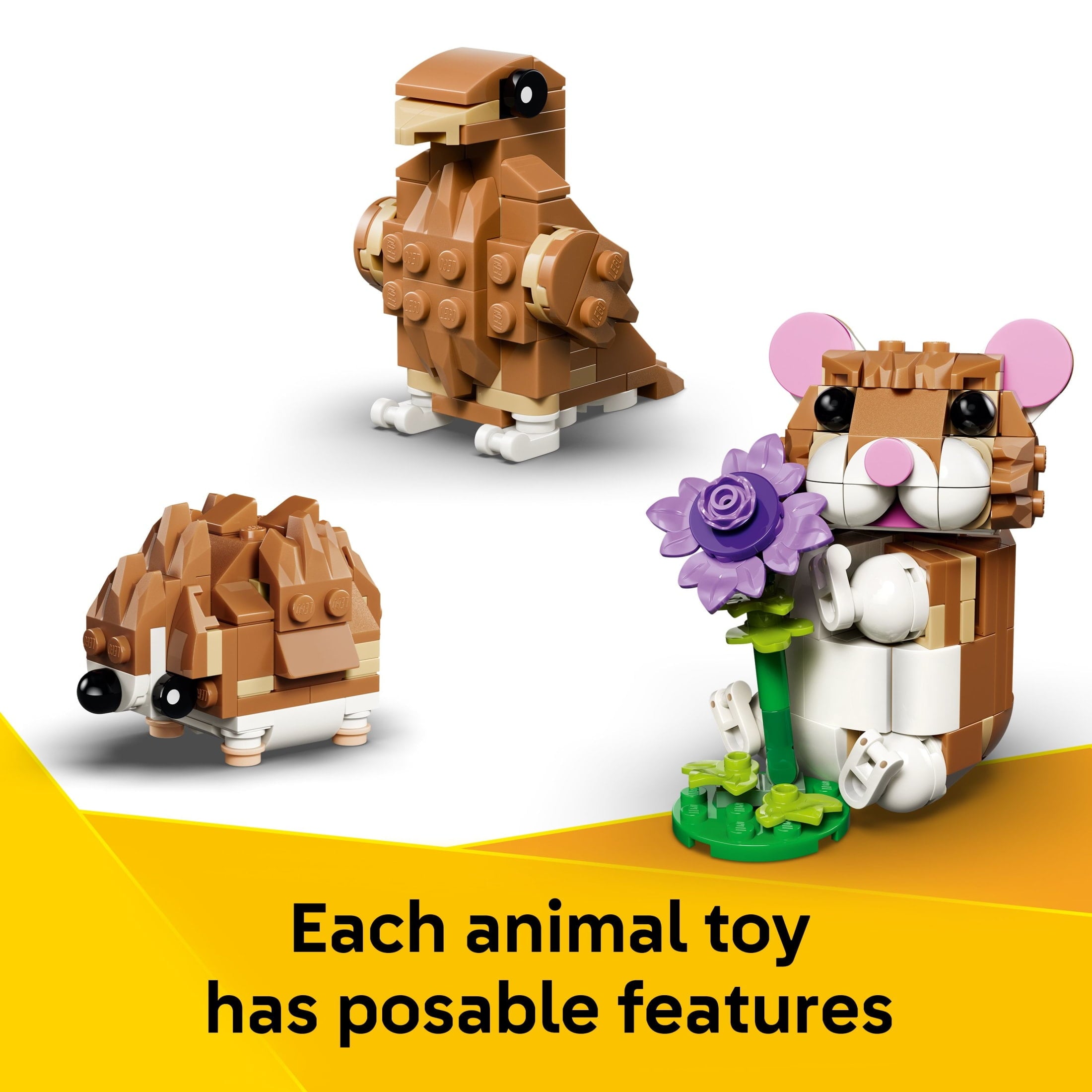 LEGO Creator 3 in 1 Cute Hamster with a Flower Building Toy for Girls & Boys, Ages 7+ - Kids Build a Hamster, Hedgehog or Eagle Animal Figure - Gift Idea for Birthdays - 31376