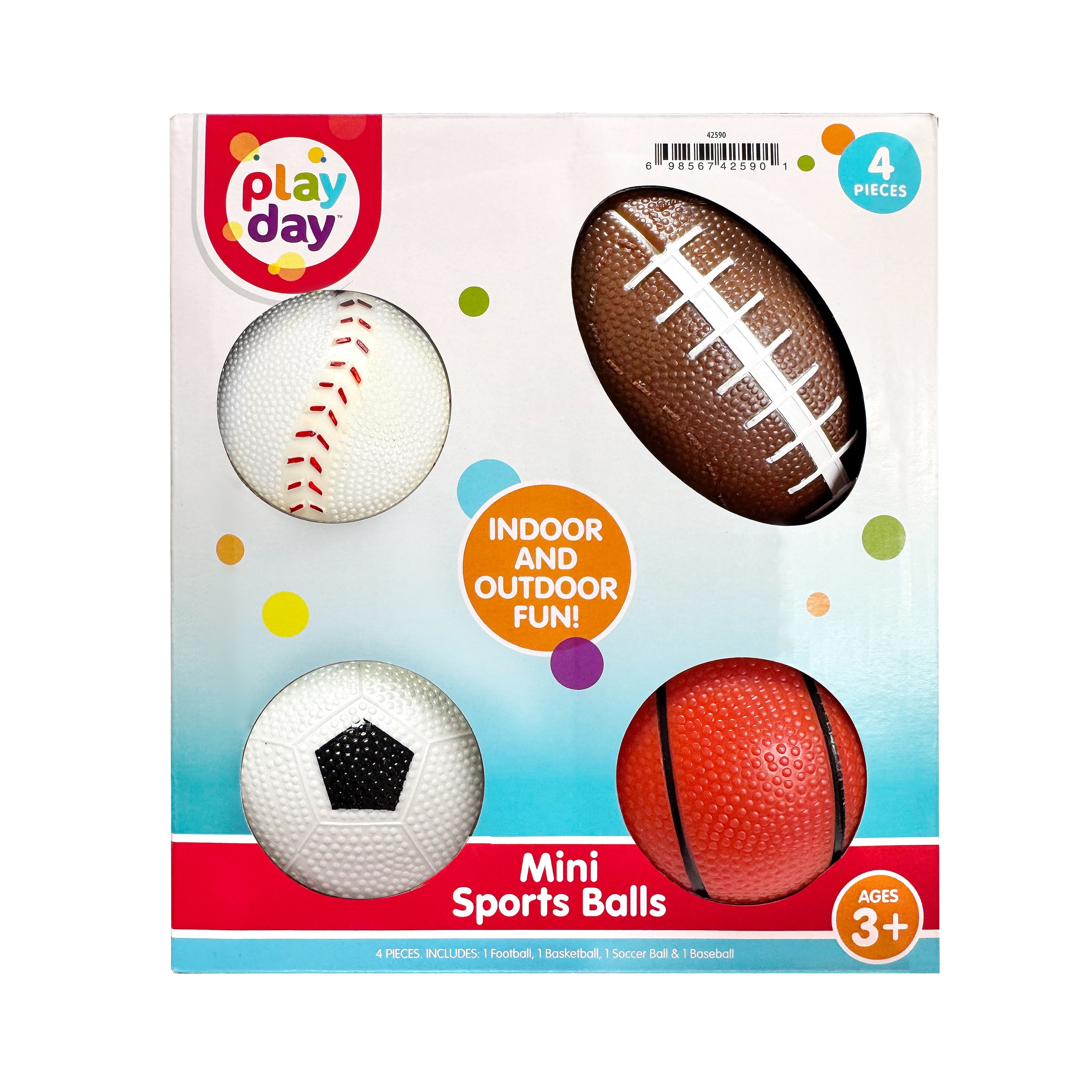 Play Day Inflatable Children's Mini Sports Ball Set, Rubber Multicolor/Multisports, 4 Pieces