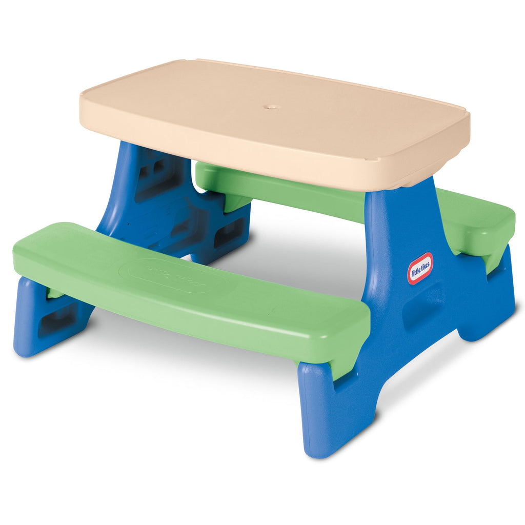 Little Tikes Outdoor Portable Kids Picnic Table with Umbrella, Blue Green, Ages 2+