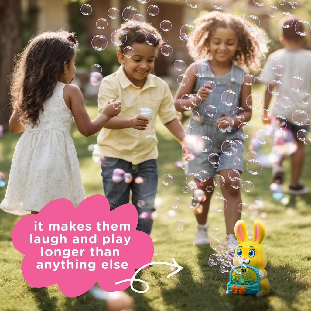 Move2Play, Bunny Bubble Blower | Easter Toy & Gift for Toddlers & Kids | Bubble Machine Toy for Girls & Boys Ages 1-4+ | Indoor/Outdoor Fun | Birthday & Easter Basket Stuffer