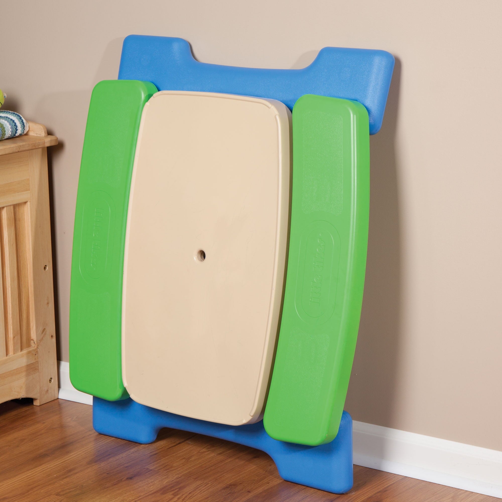 Little Tikes Outdoor Portable Kids Picnic Table with Umbrella, Blue Green, Ages 2+