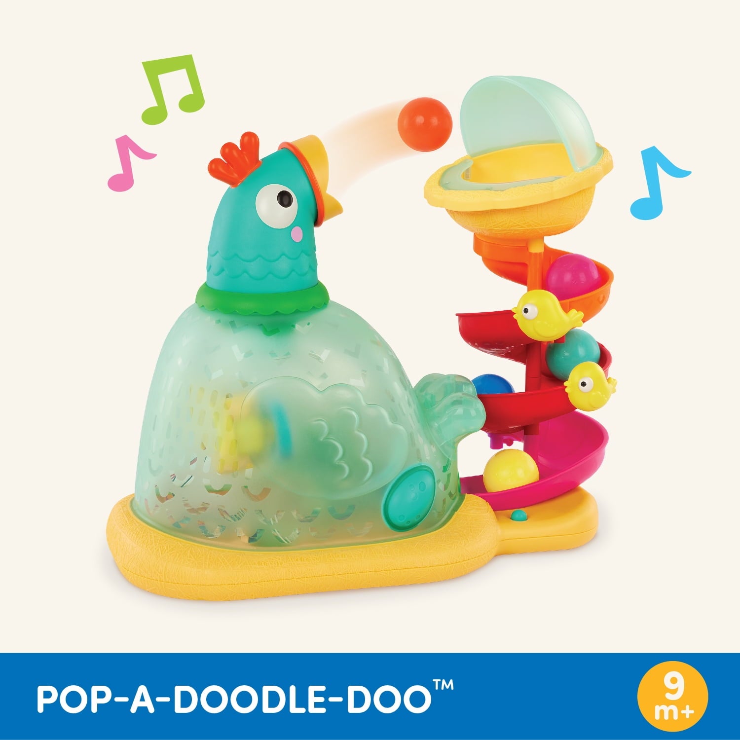 Battat Pop-a-Doodle-Doo Chicken Ball Popper with Music Lights, Learning Toy for Baby and Toddler